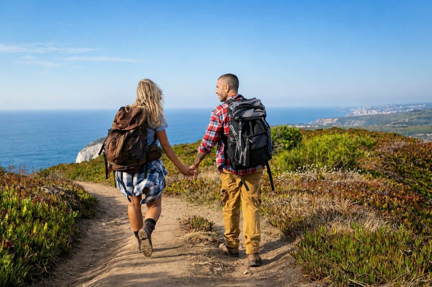 couple walking near sea