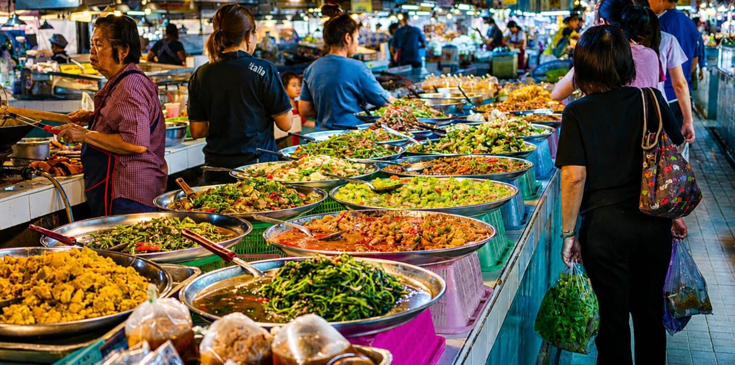 vibrant food market in Bangkok