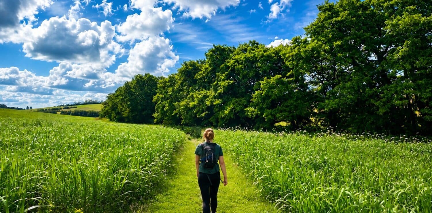 hiking in the countryside on a beautiful summer morning