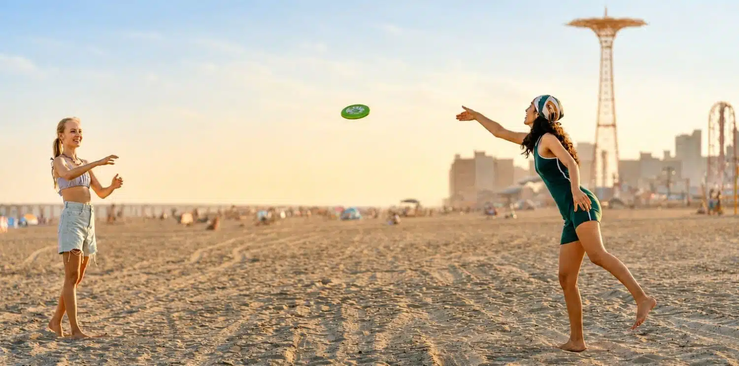 Playing frisbee at the beach